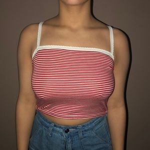 red and white tank top with laced straps